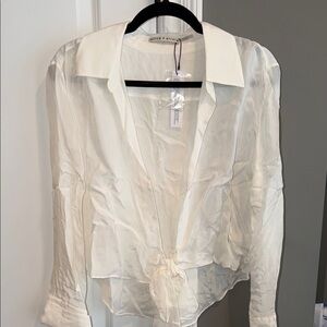 Alice + Olivia Cream Tie-Front Blouse